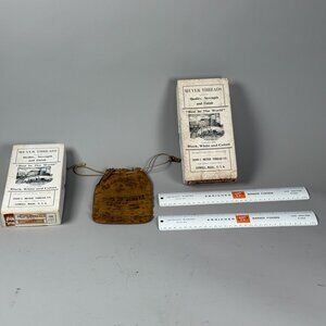 Meyer Threads Box Set W/Vintage Leather Pouch Rulers & Thread Co. Bank of Geneva